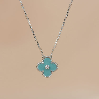 Mystic CLOVER 15MM DIAMOND SVRES PORCELAIN  NECKLACE SILVER