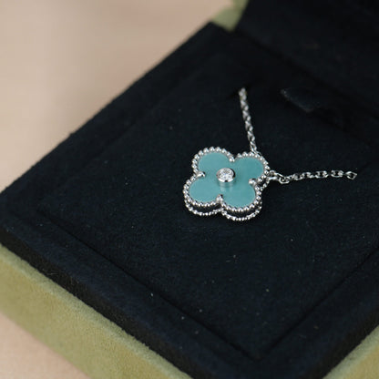 Mystic CLOVER 15MM DIAMOND SVRES PORCELAIN  NECKLACE SILVER