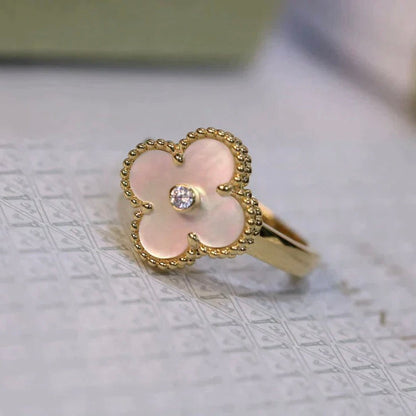 Mystic CLOVER PINK MOP RING GOLD DIAMOND