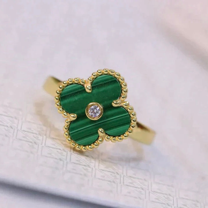 Mystic CLOVER MALACHITE RING GOLD DIAMOND