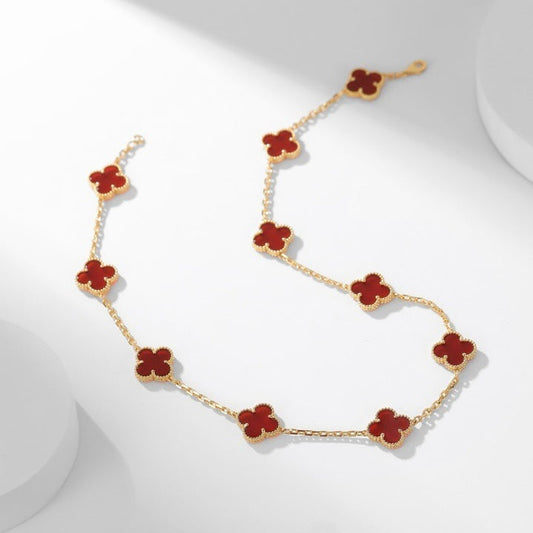 Mystic CLOVER 10 MOTIFS CARNELIAN NECKLACE