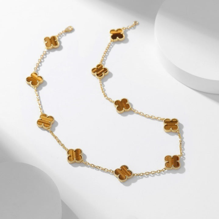 Mystic CLOVER 10 MOTIFS TIGER EYE NECKLACE