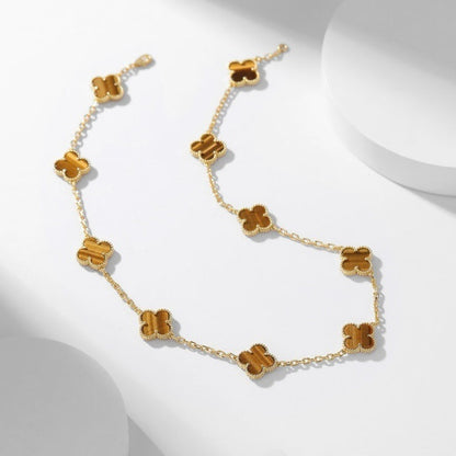 Mystic CLOVER 10 MOTIFS TIGER EYE NECKLACE