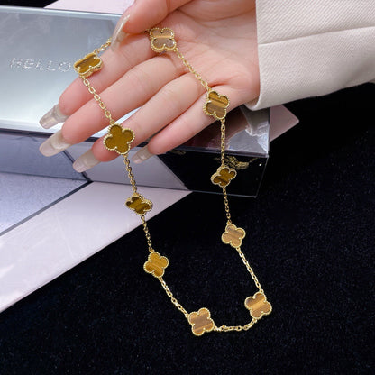 Mystic CLOVER 10 MOTIFS TIGER EYE NECKLACE