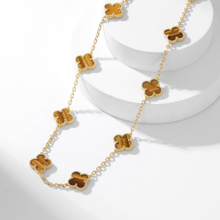 Mystic CLOVER 10 MOTIFS TIGER EYE NECKLACE