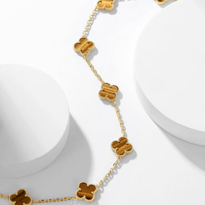 Mystic CLOVER 10 MOTIFS TIGER EYE NECKLACE