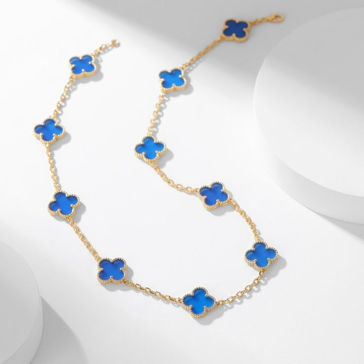 Mystic CLOVER 10 MOTIFS BLUE AGATE NECKLACE