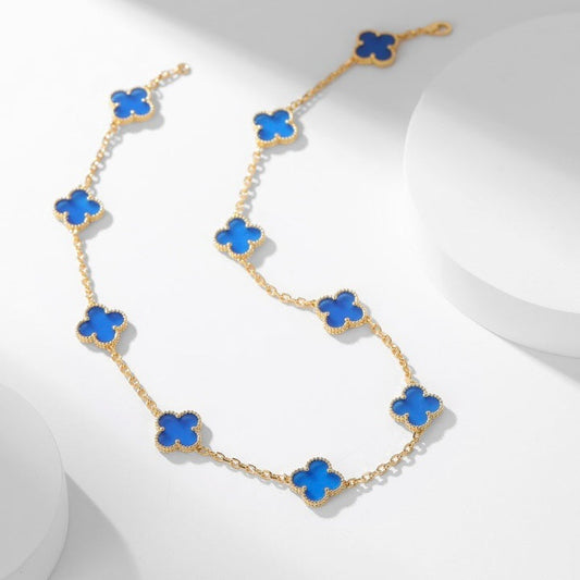 Mystic CLOVER 10 MOTIFS BLUE AGATE NECKLACE