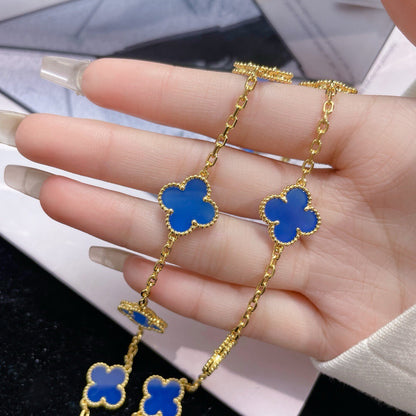 Mystic CLOVER 10 MOTIFS BLUE AGATE NECKLACE