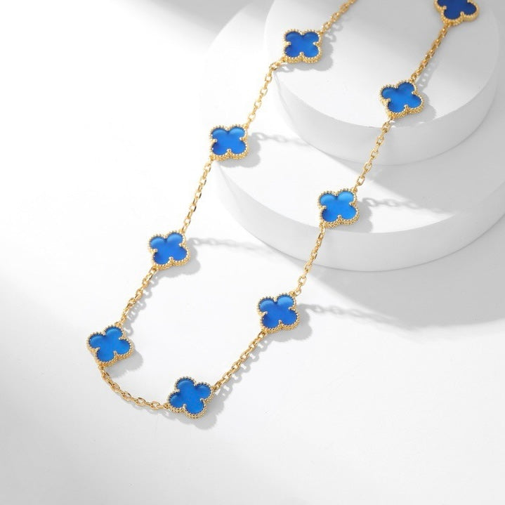 Mystic CLOVER 10 MOTIFS BLUE AGATE NECKLACE