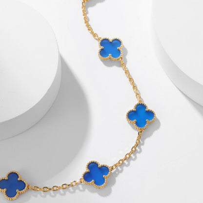 Mystic CLOVER 10 MOTIFS BLUE AGATE NECKLACE