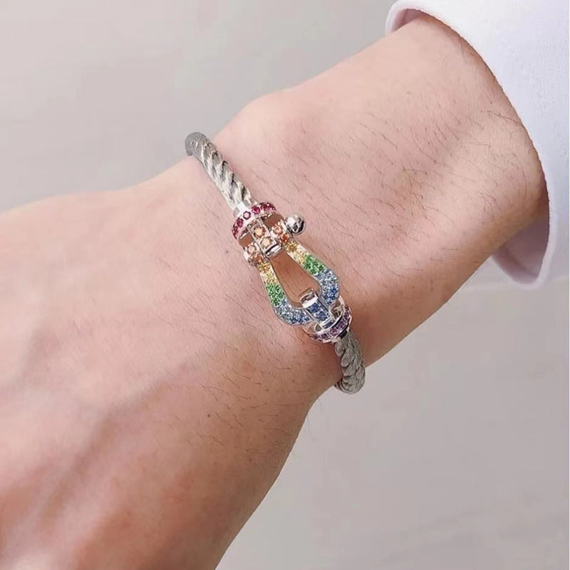 Mystic FORC LARGE HORSESHOE  COLORED DIAMOND BRACELET SILVER