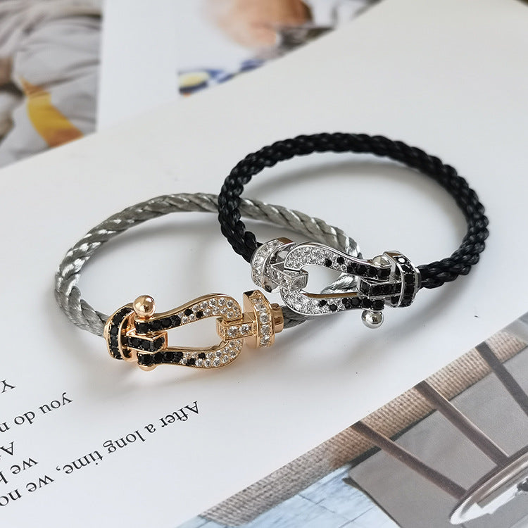 Mystic FORCE LARGE HORSESHOE BLACK WHITE DIAMOND BRACELET ROSE GOLD