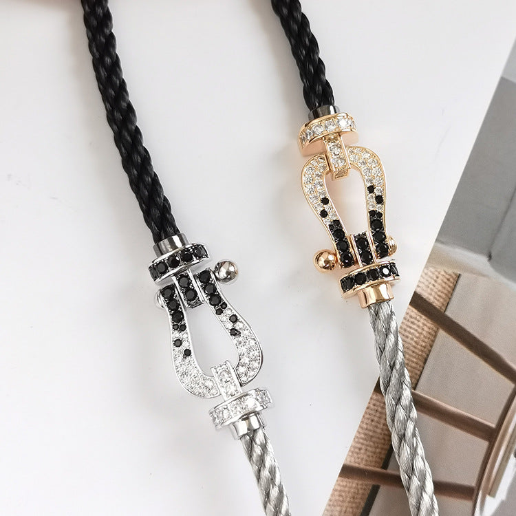 Mystic FORCE LARGE HORSESHOE BLACK WHITE DIAMOND BRACELET ROSE GOLD
