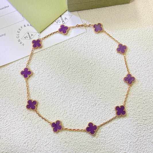 Mystic CLOVER 10 MOTIFS  PURPLE VIOLET  NECKLACE