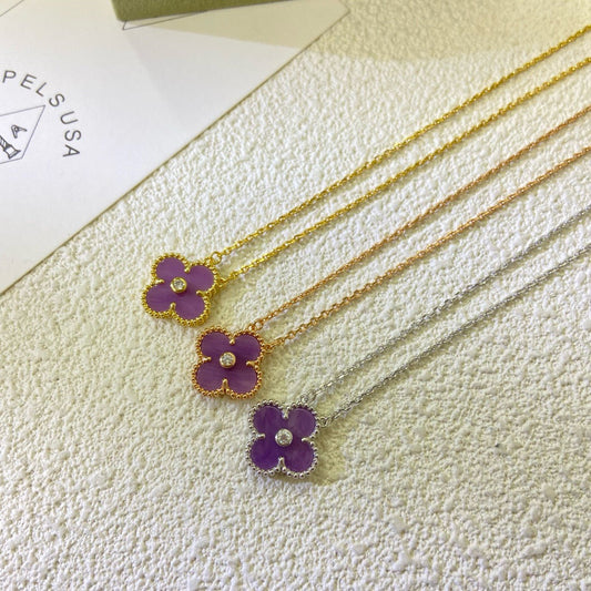 Mystic CLOVER 15MM DIAMOND  PURPLE VIOLET NECKLACE