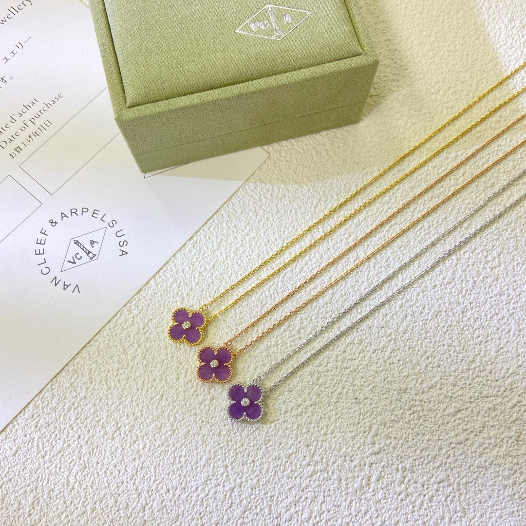 Mystic CLOVER 15MM DIAMOND  PURPLE VIOLET NECKLACE