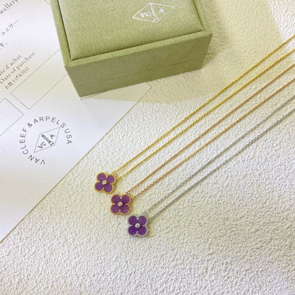 Mystic CLOVER 15MM DIAMOND  PURPLE VIOLET NECKLACE