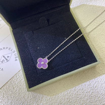 Mystic CLOVER 15MM DIAMOND  PURPLE VIOLET NECKLACE