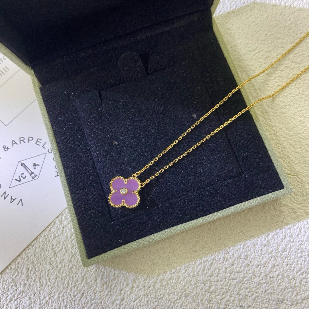 Mystic CLOVER 15MM DIAMOND  PURPLE VIOLET NECKLACE