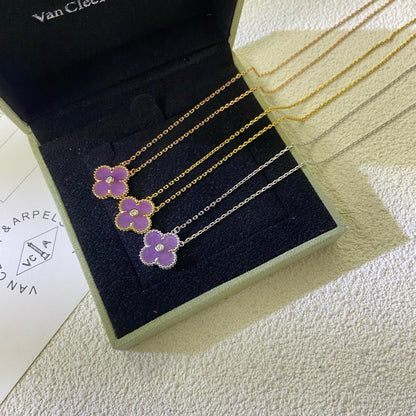 Mystic CLOVER 15MM DIAMOND  PURPLE VIOLET NECKLACE