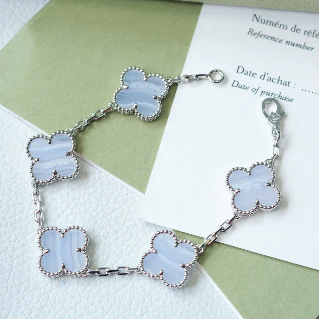 [Mystic ]New  CLOVER 5 MOTIF PURPLE CHALCEDONY BRACELET COLLECTION