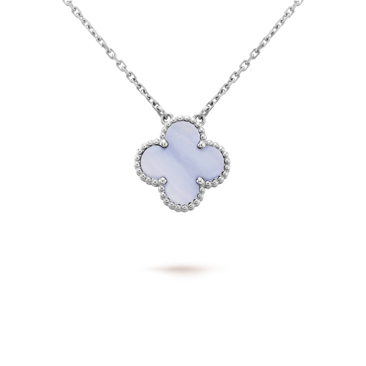 Mystic CLOVER 15MM BLUE CHALCEDONY NECKLACE SILVER