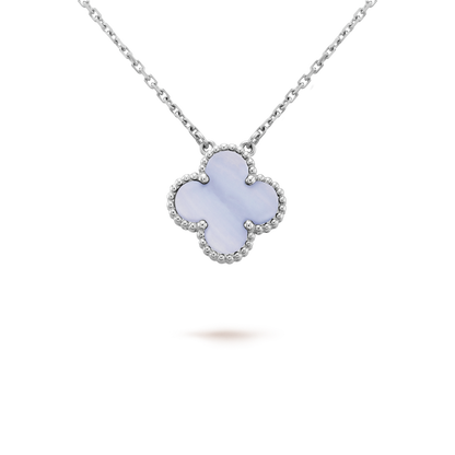 Mystic CLOVER 15MM BLUE CHALCEDONY NECKLACE SILVER