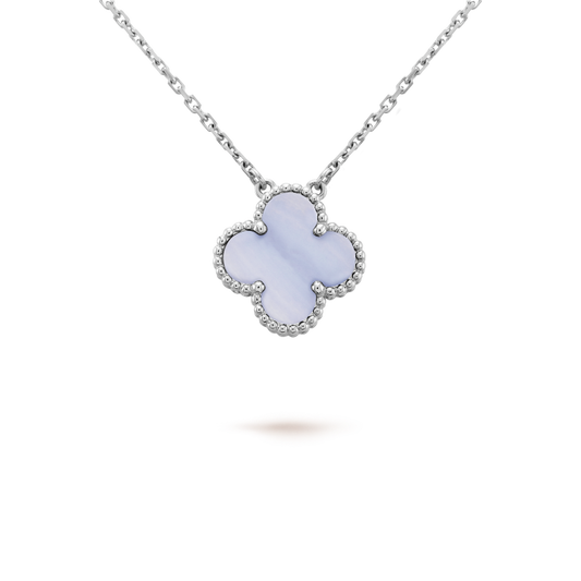 Mystic CLOVER 15MM BLUE CHALCEDONY NECKLACE SILVER