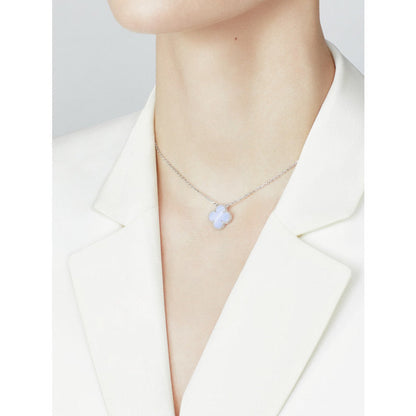 Mystic CLOVER 15MM BLUE CHALCEDONY NECKLACE SILVER