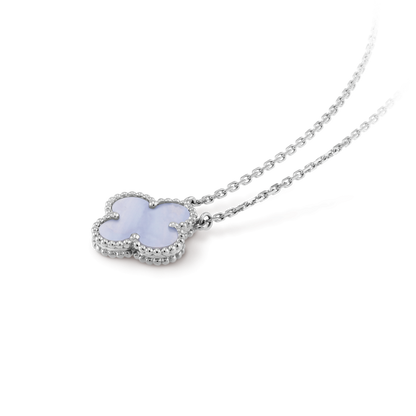Mystic CLOVER 15MM BLUE CHALCEDONY NECKLACE SILVER