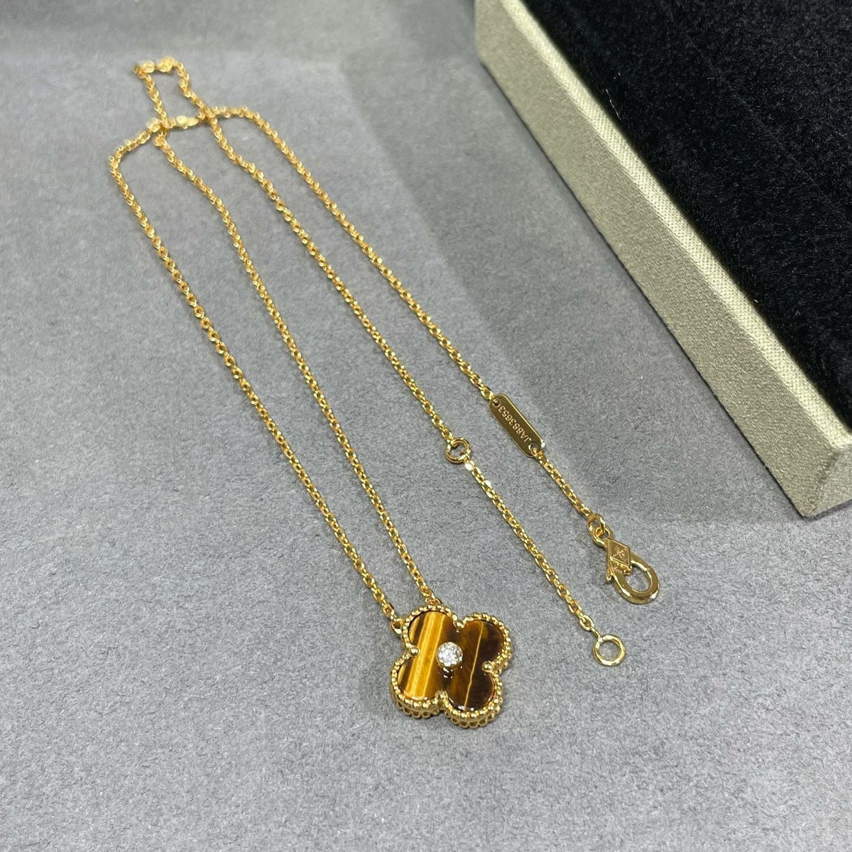 Mystic CLOVER 15MM DIAMOND AND YELLOW TIGER'S EYE AGATE necklace