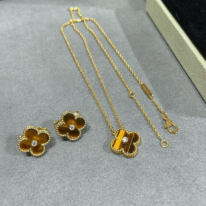 Mystic CLOVER 15MM DIAMOND AND YELLOW TIGER'S EYE AGATE necklace