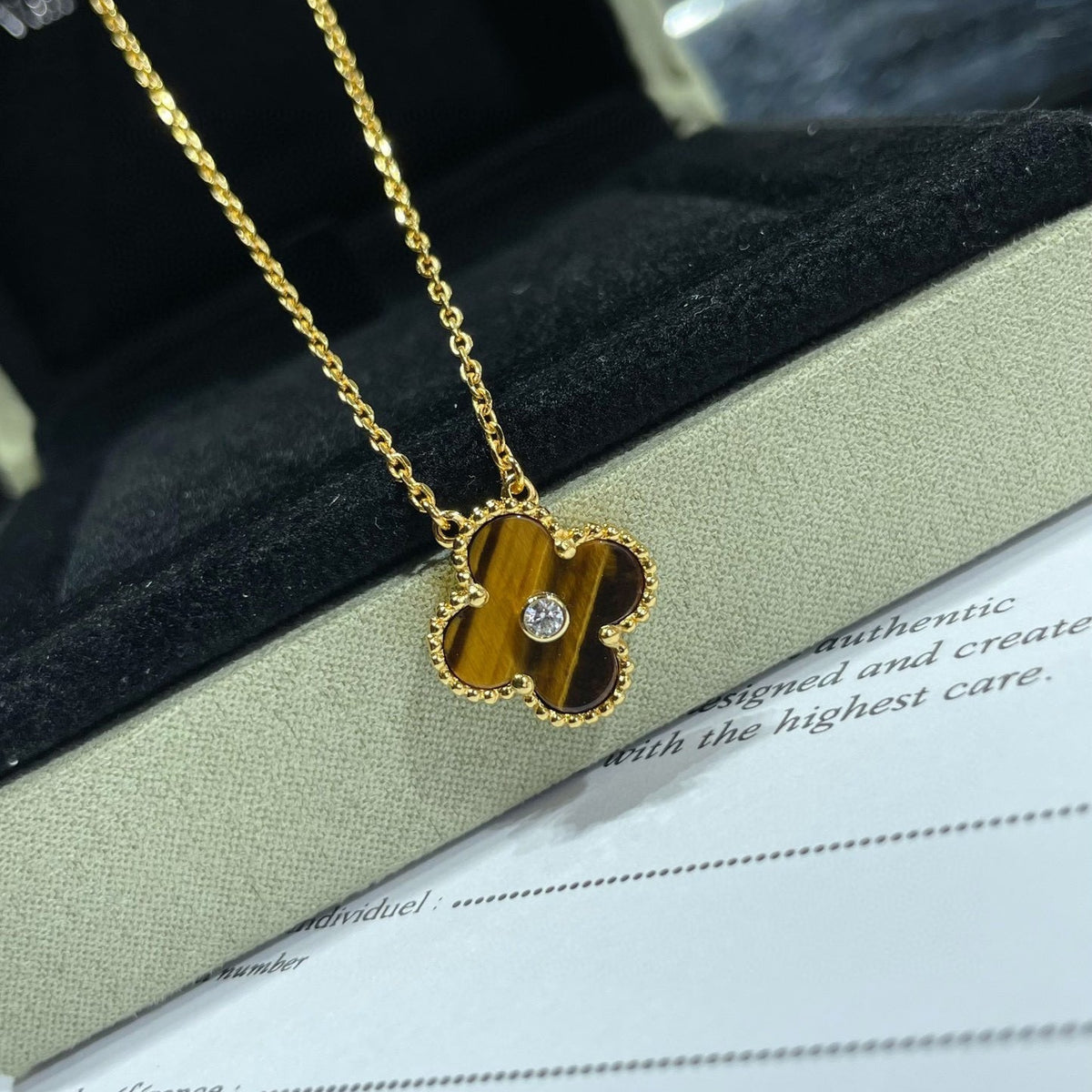 Mystic CLOVER 15MM DIAMOND AND YELLOW TIGER'S EYE AGATE necklace