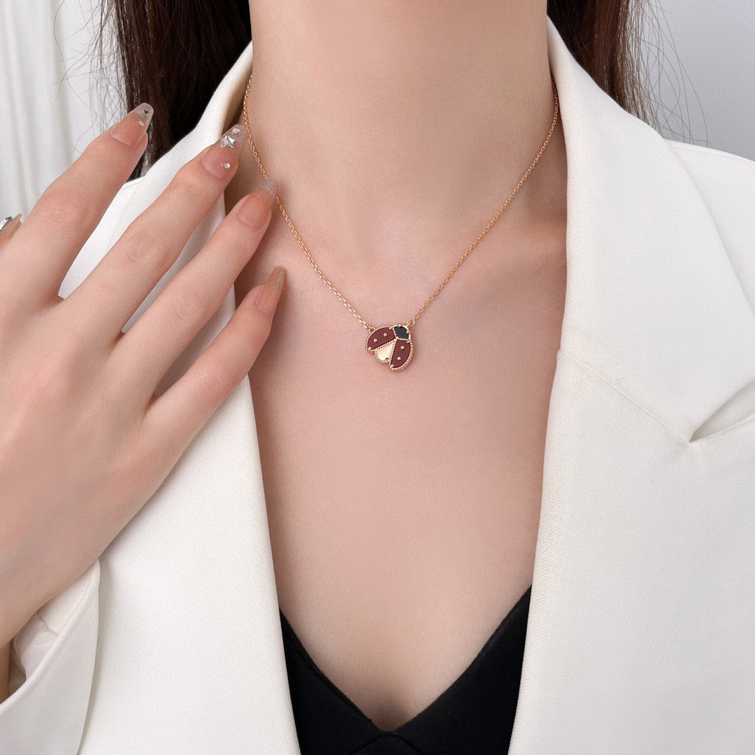 Mystic LUCKY  CARNELIANS LADYBUG NECKLACE