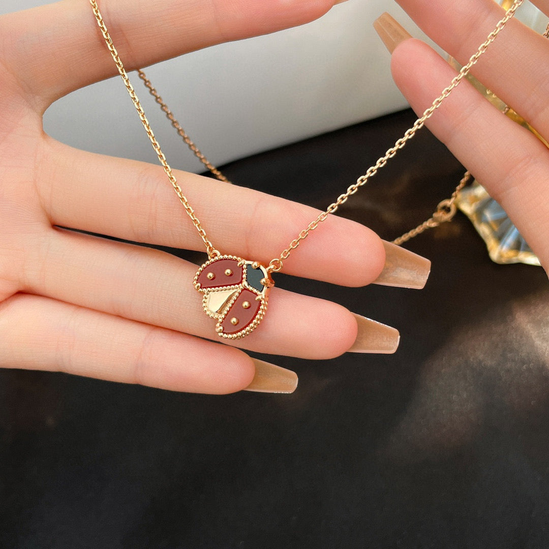 Mystic LUCKY  CARNELIANS LADYBUG NECKLACE