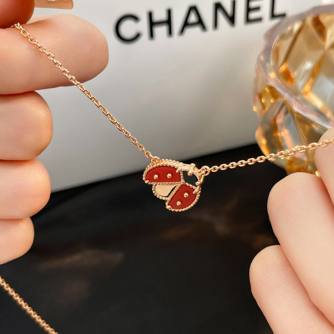 Mystic LUCKY  CARNELIANS LADYBUG NECKLACE