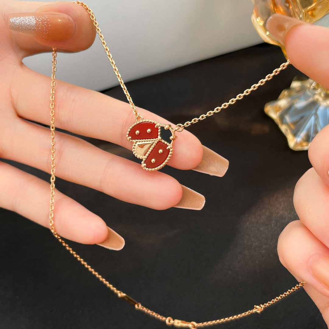 Mystic LUCKY  CARNELIANS LADYBUG NECKLACE