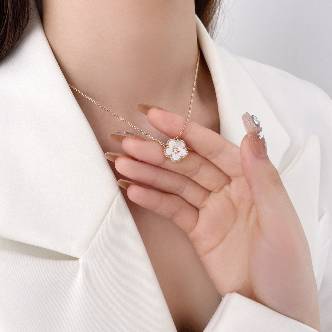 Mystic LUCKY  WHITE MOP  PLUM BLOSSOM NECKLACE
