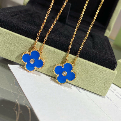 Mystic CLOVER 15MM DIAMOND AND BLUE AGATE NECKLACE