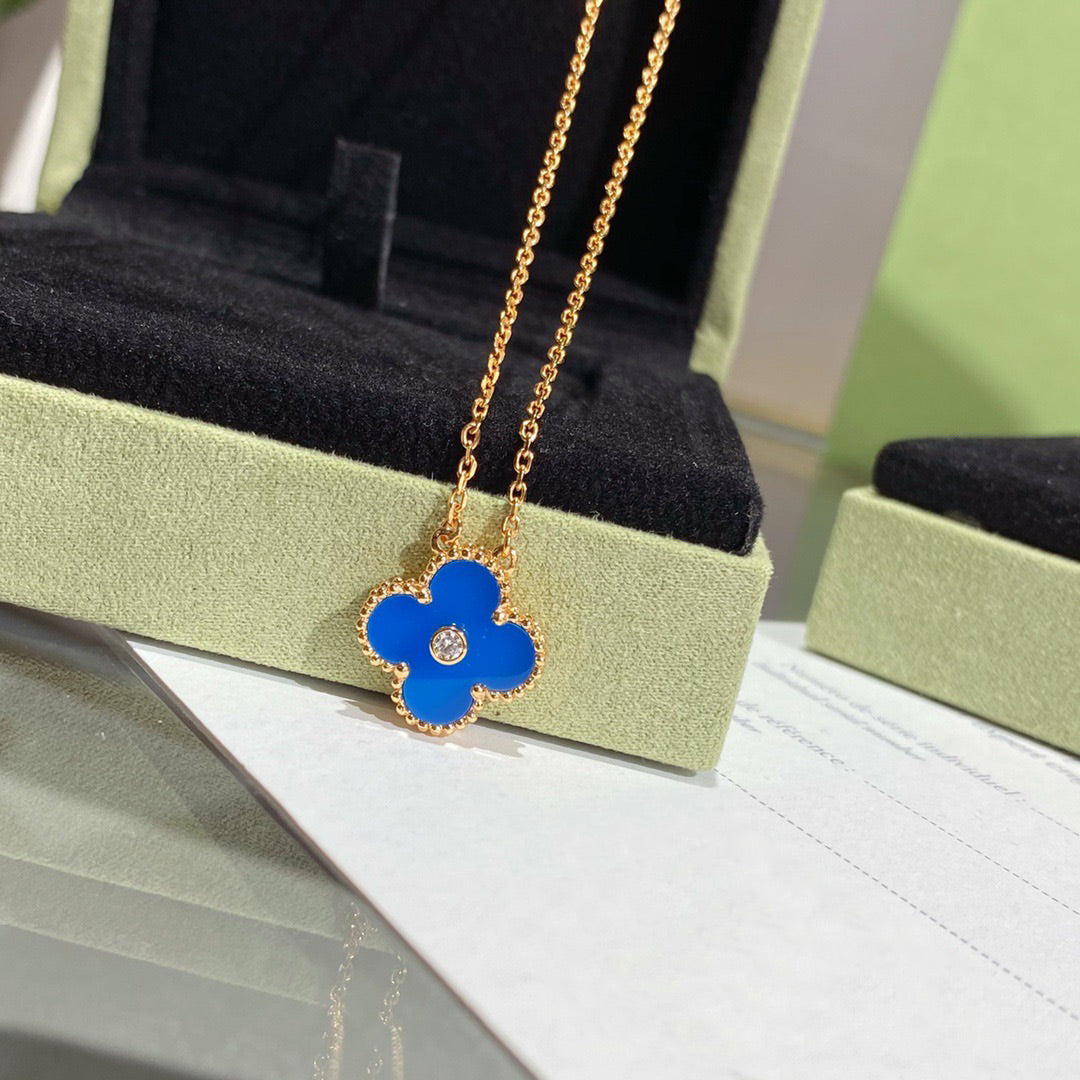 Mystic CLOVER 15MM DIAMOND AND BLUE AGATE NECKLACE