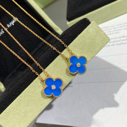 Mystic CLOVER 15MM DIAMOND AND BLUE AGATE NECKLACE