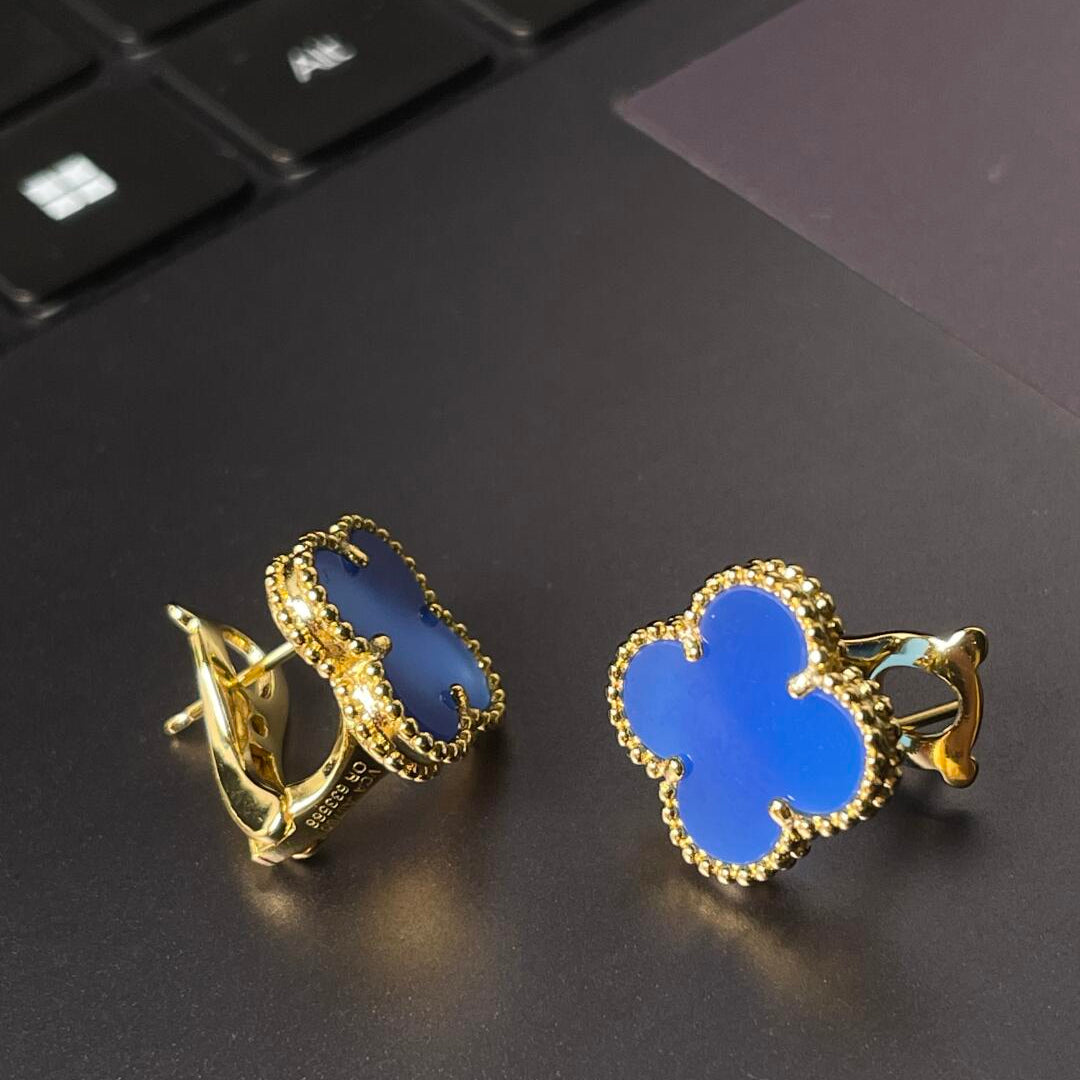 [Mystic ] CLOVER LARGE (20mm) 1 MOTIFS BLUE MOP STUD EARRINGS