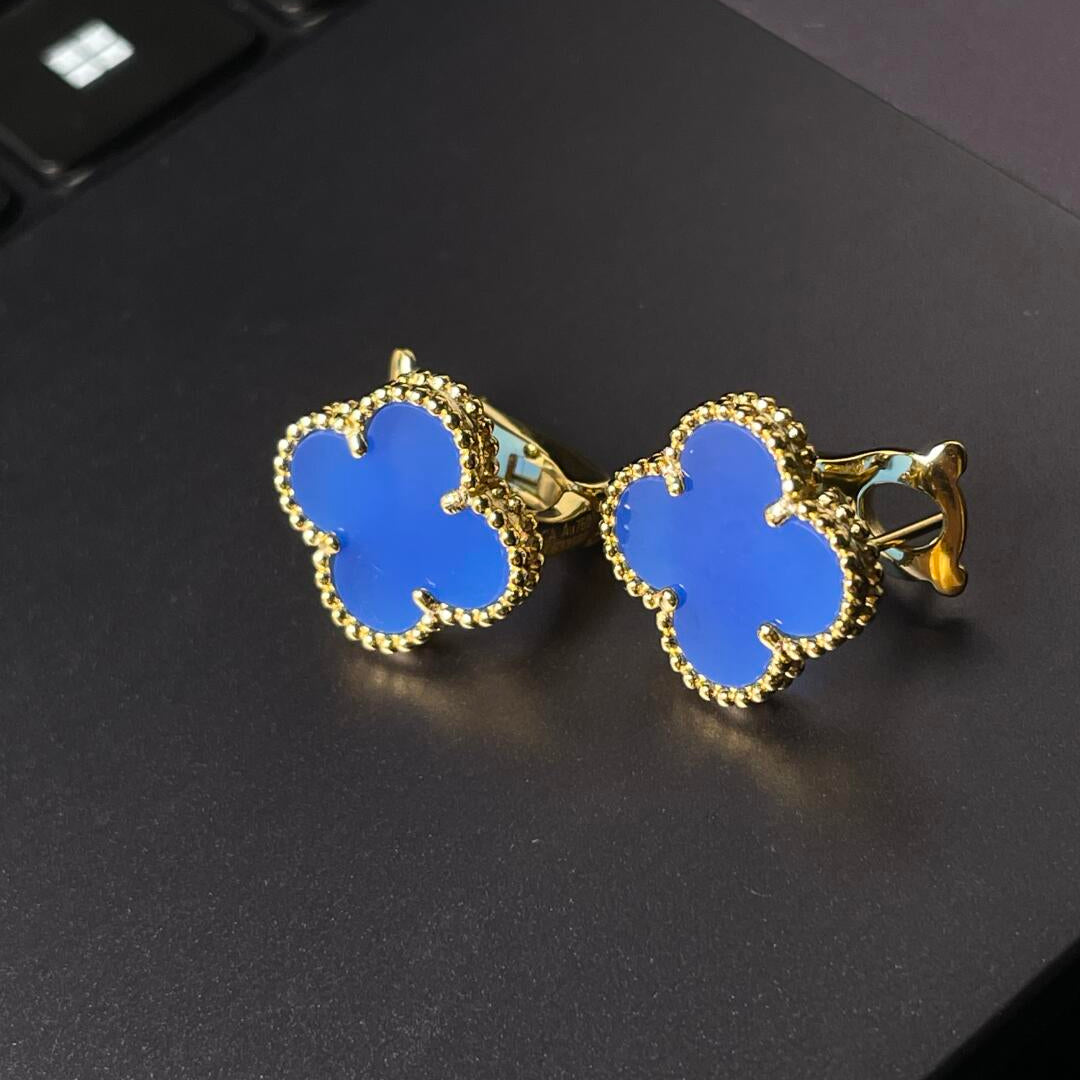 [Mystic ] CLOVER LARGE (20mm) 1 MOTIFS BLUE MOP STUD EARRINGS