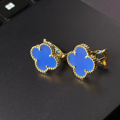 [Mystic ] CLOVER LARGE (20mm) 1 MOTIFS BLUE MOP STUD EARRINGS