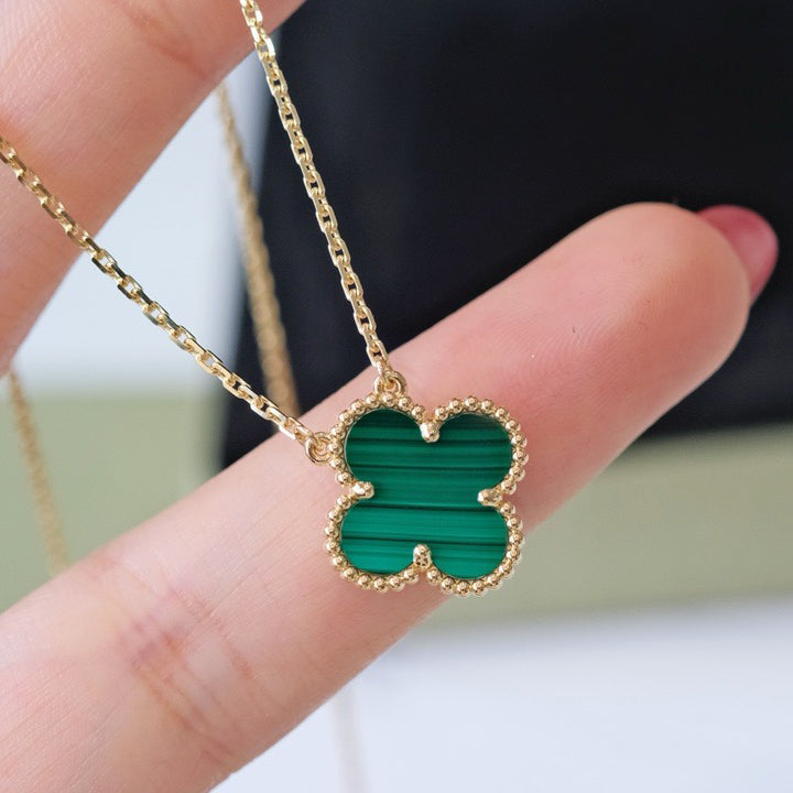 Mystic CLOVER 15MM MALACHITE SINGLE FLOWER  NECKLACE