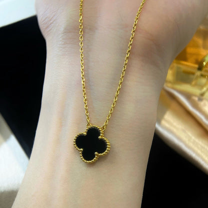 Mystic CLOVER 15MM BLACK ONYX SINGLE FLOWER NECKLACE
