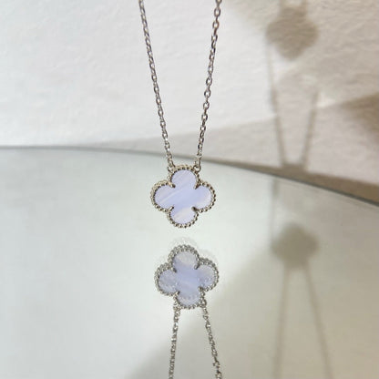 Mystic CLOVER 15MM BLUE CHALCEDONY NECKLACE SILVER