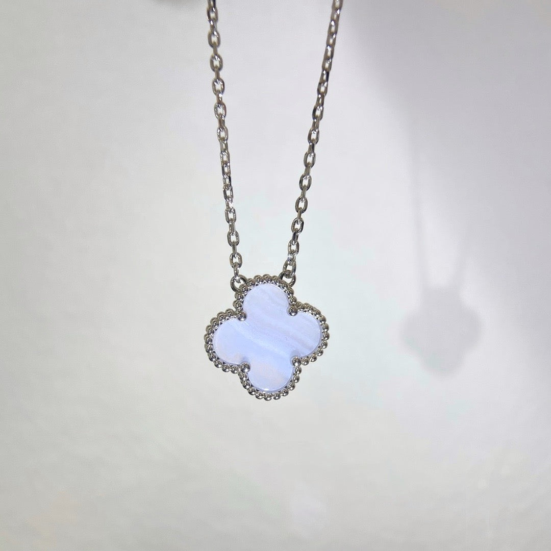 Mystic CLOVER 15MM BLUE CHALCEDONY NECKLACE SILVER