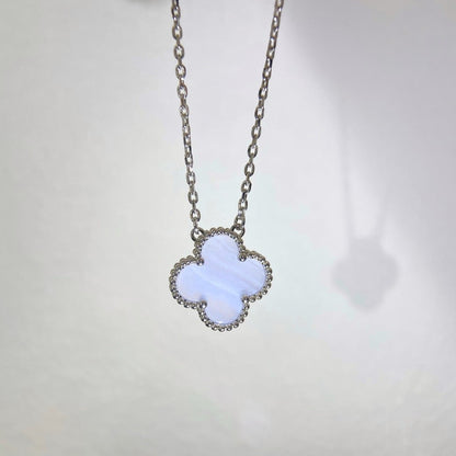 Mystic CLOVER 15MM BLUE CHALCEDONY NECKLACE SILVER